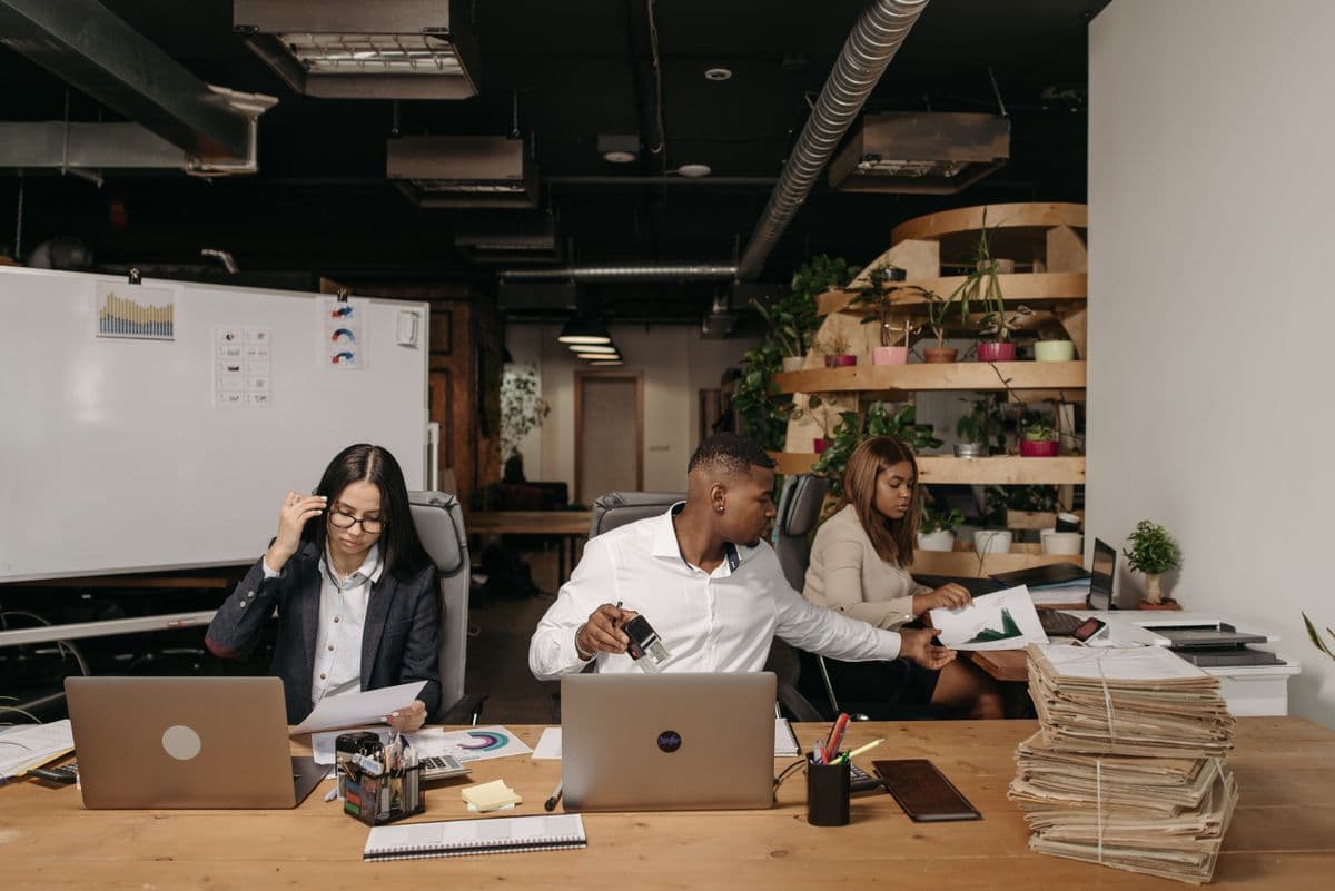 An organized, busy office workspace
