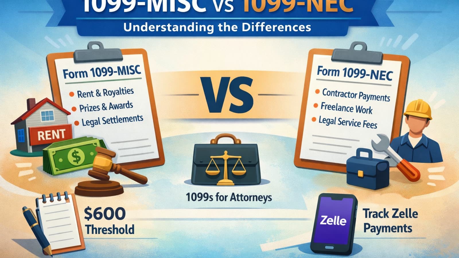 Article cover illustration: Understanding the Differences Between 1099-MISC and 1099-NEC for Tax Reporting