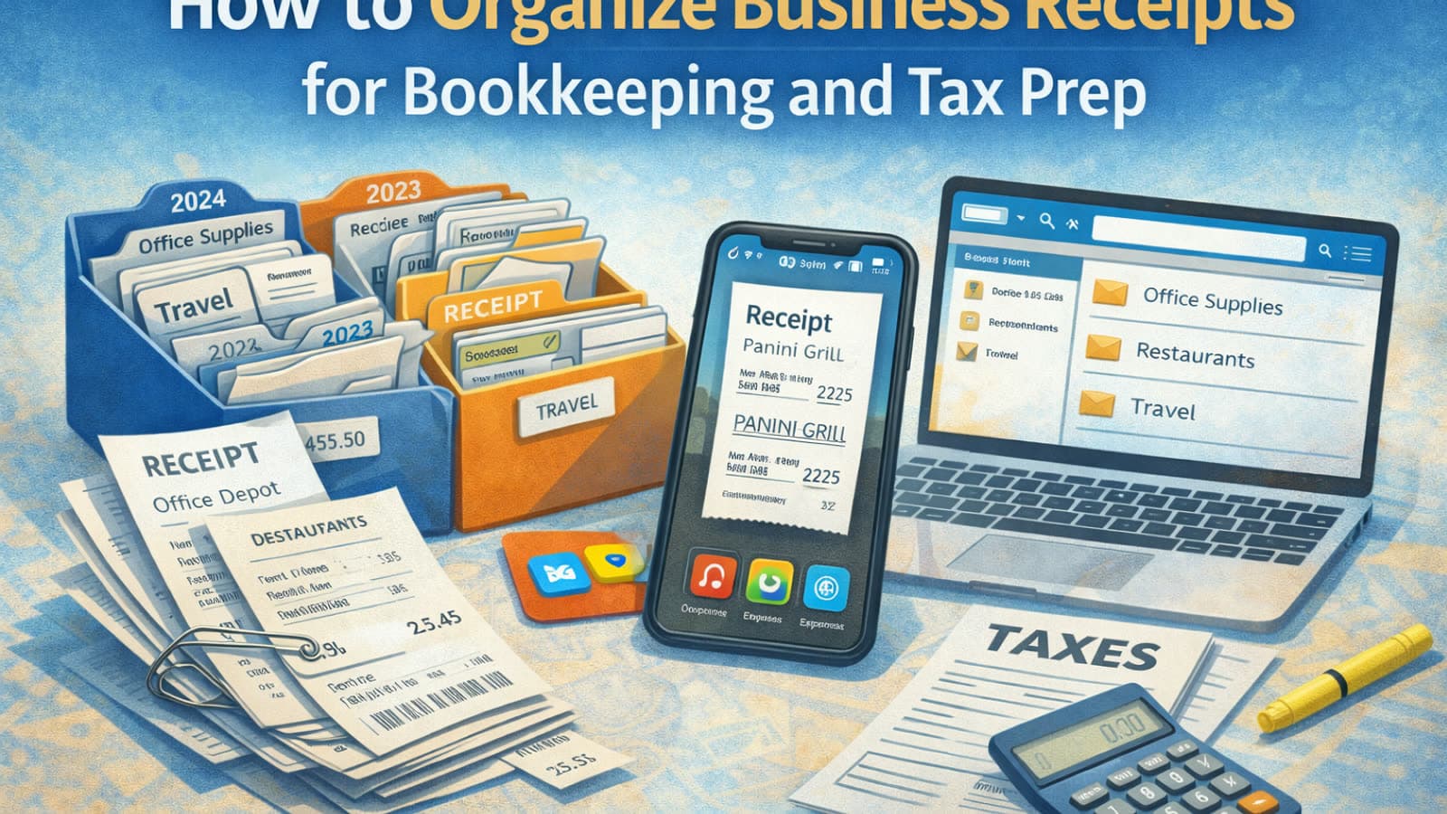 Article cover illustration: How to Organize Business Receipts for Bookkeeping and Tax Preparation